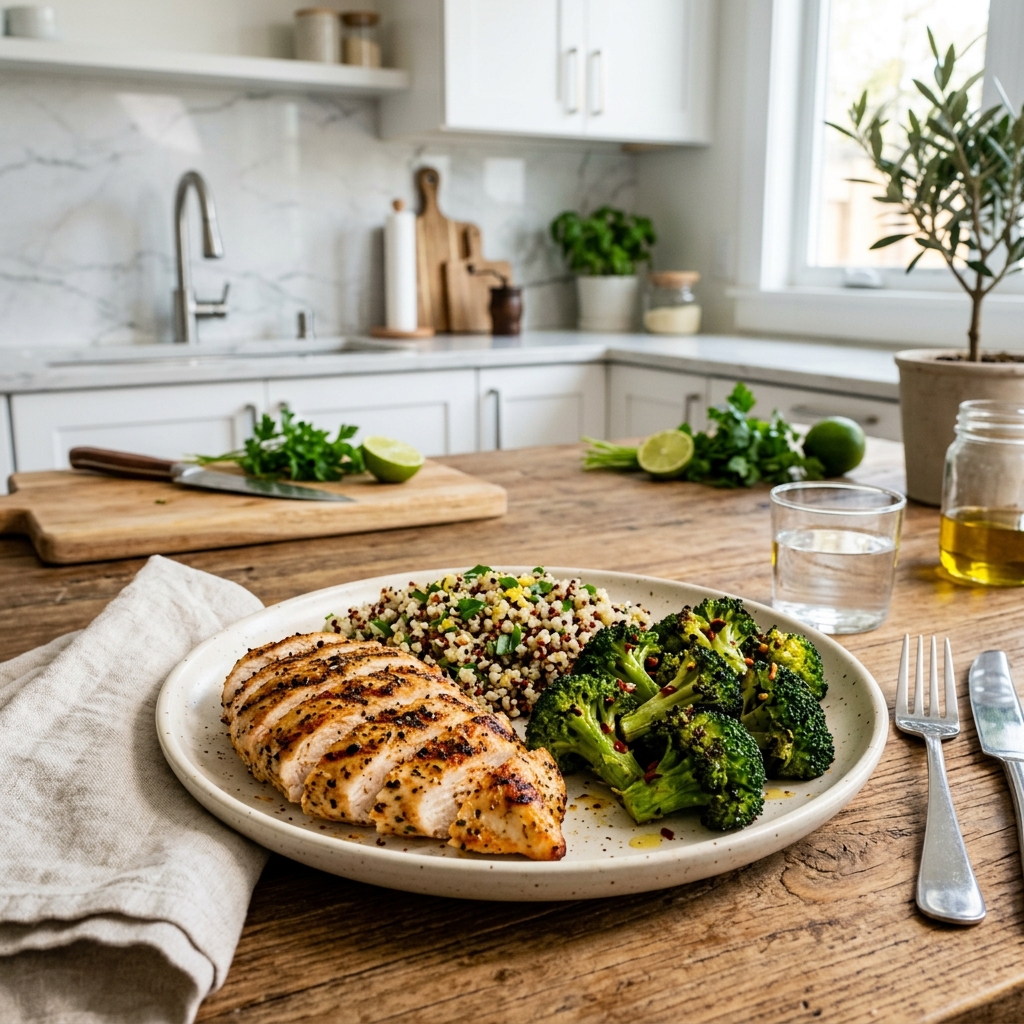 A balanced metabolic meal prep plate representing the ideal semaglutide diet plan