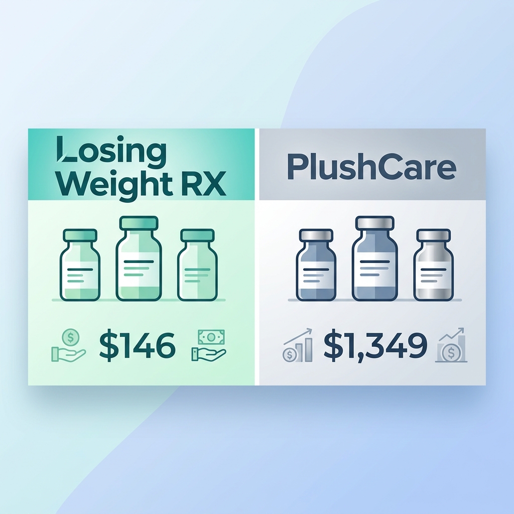 Losing Weight RX vs PlushCare cost comparison showing $146 vs $1,349 monthly pricing