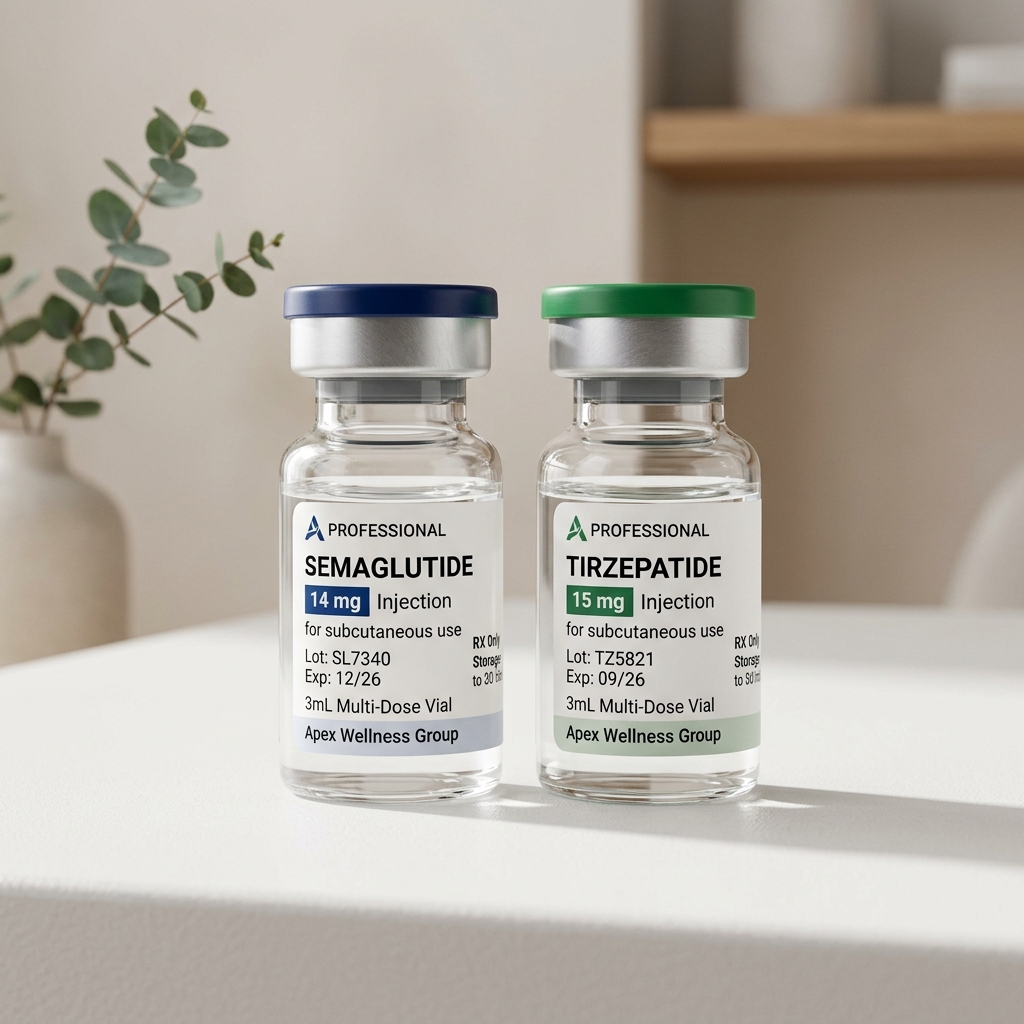 Tirzepatide and Semaglutide medication vials